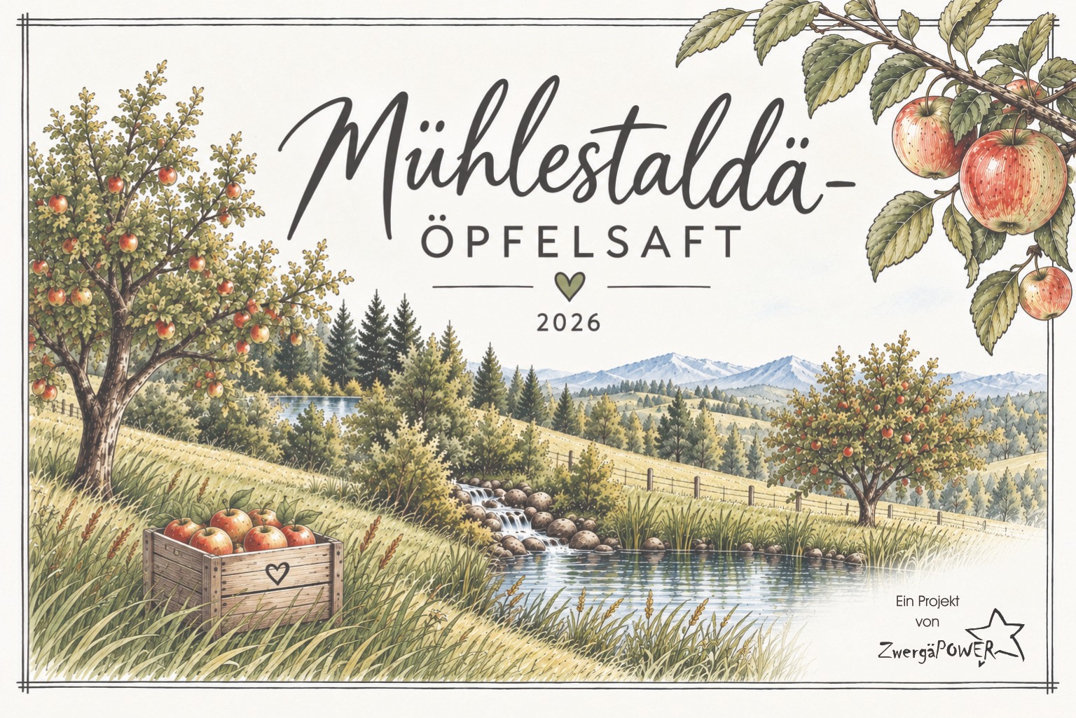 Unsere Etikette für den Mühlestaldä-Öpfelsaft